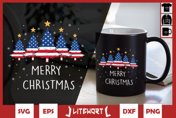 Christmas Tree American Flag Merry Xmas Graphics for Local Business Branding