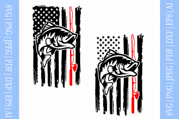 Fishing Distressed USA Flag Graphics for Crafts