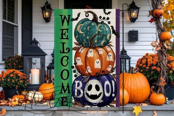 Halloween Boo Pumpkin Garden Flag Png for Crafts and Graphics