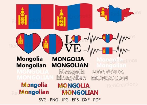 Mongolia Flag Svg Bundle, Name, Love