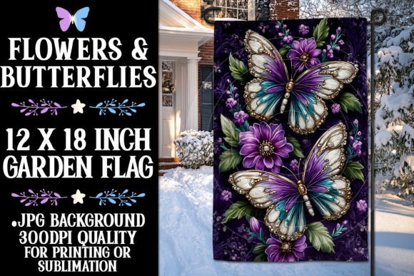Sublimation Purple Butterflies Flag 26: A Graphic Design Asset for Crafts